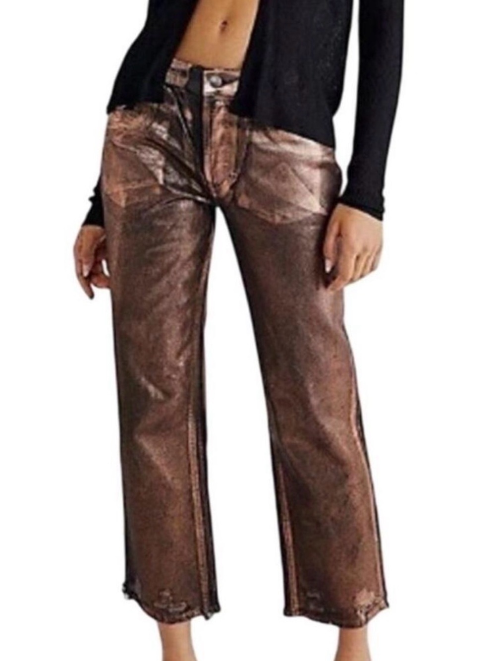 We The Free Black and Bronze Washed Button-Fly Jeans